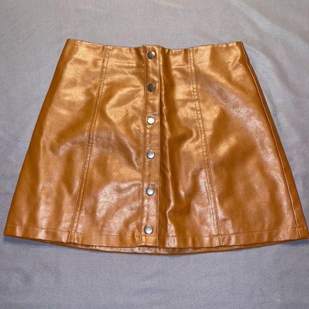 Forever 21 Brown Polyurethane Button Skirt-Medium
